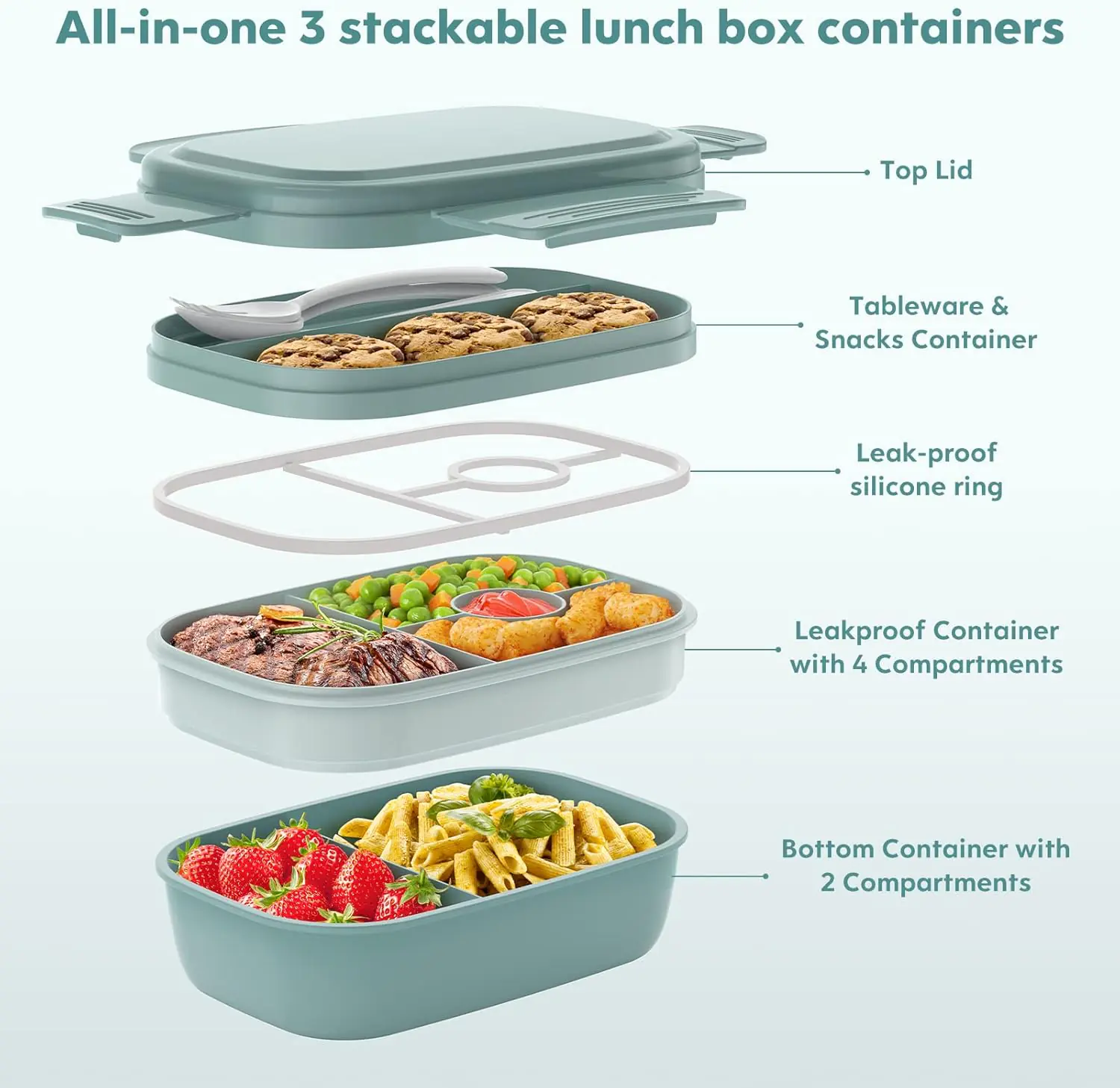 3 Stackable Bento Lunch Containers for Adults - AUSPACE